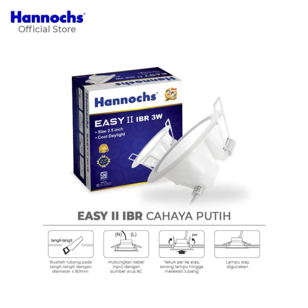 hannochs lampu downlight led easy ii 3w ibr cahaya putih inbow
